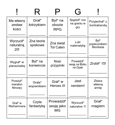 BINGO OBOZÓW FABULARNYCH Bingo Card