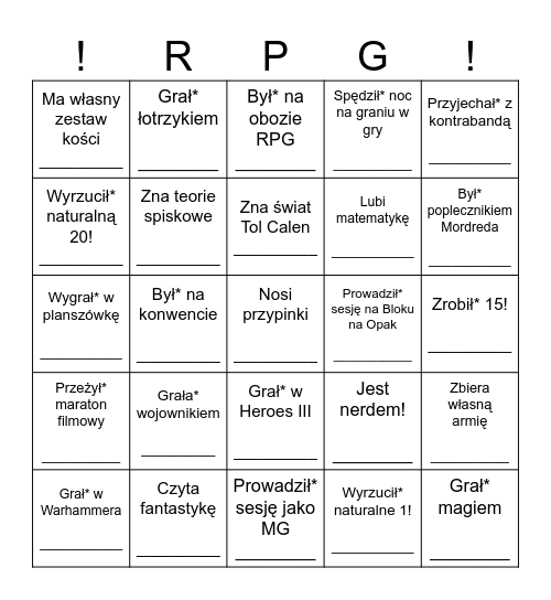 BINGO OBOZÓW FABULARNYCH Bingo Card