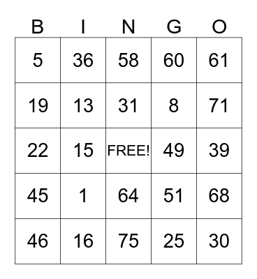 HCGV SAFETY BINGO Card