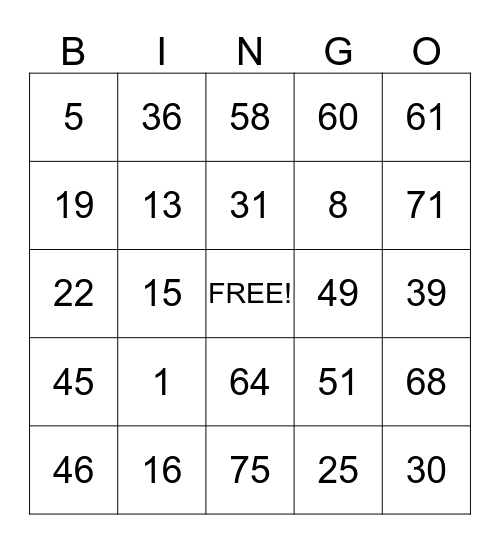 HCGV SAFETY BINGO Card