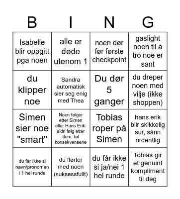 fylle bingo Card