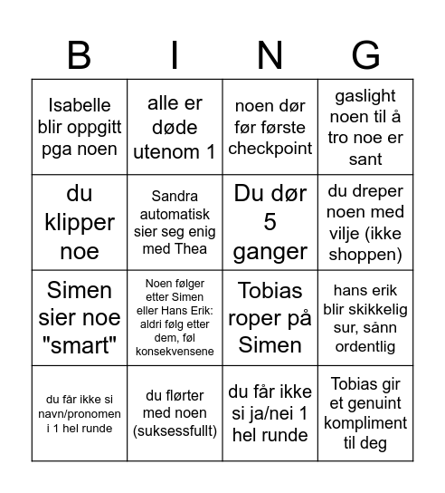 fylle bingo Card