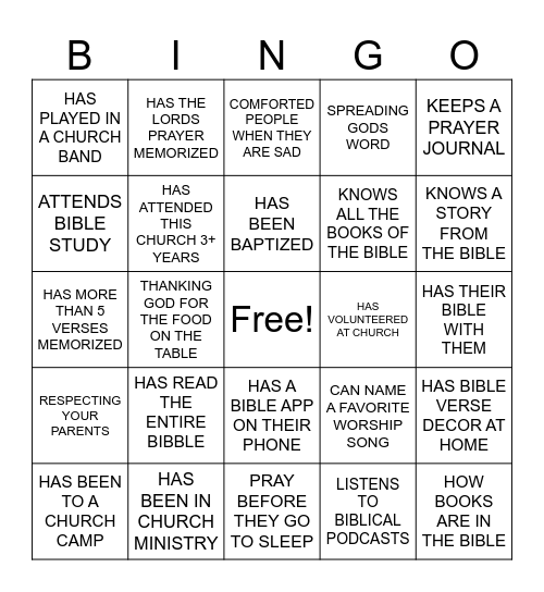 FELLOWSHIP BINGO Card