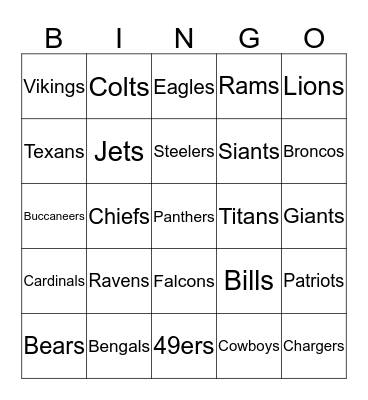 Super Bowl Bingo Card