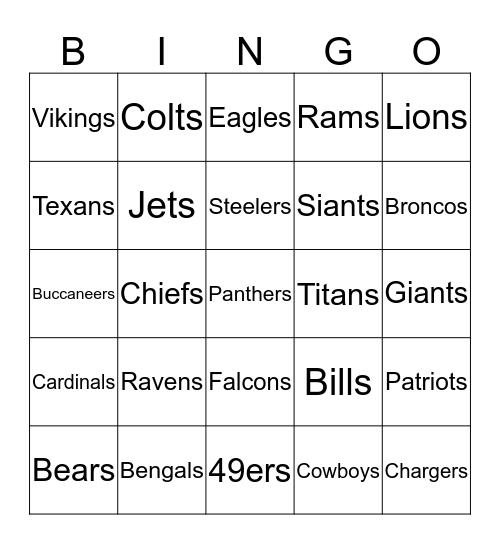 Super Bowl Bingo Card