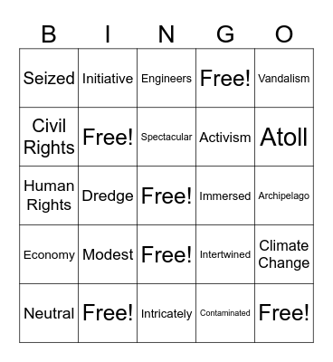 Week 1-2 Vocabulary Bingo Card
