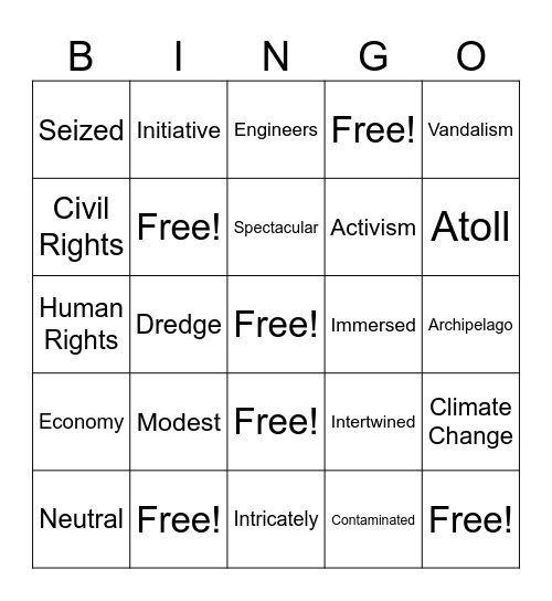 Week 1-2 Vocabulary Bingo Card