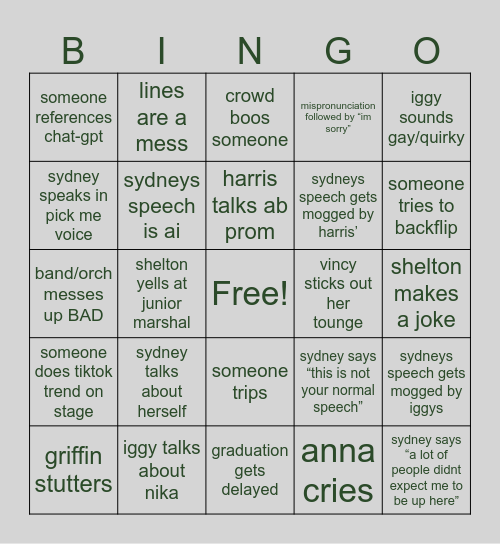 sickles graduation bingo ! Bingo Card