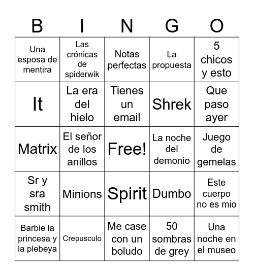 Bingo de Pelis Bingo Card