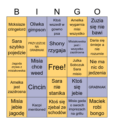 OLIWKA CUPLE Bingo Card