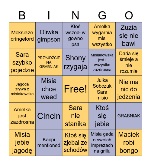 OLIWKA CUPLE Bingo Card