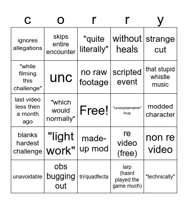 corrywith2rs bingo Card