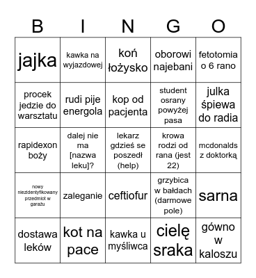 bingo ambulansowe Bingo Card