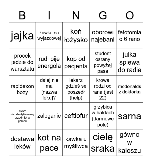 bingo ambulansowe Bingo Card