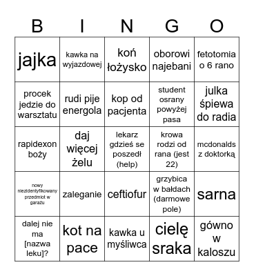 bingo ambulansowe Bingo Card