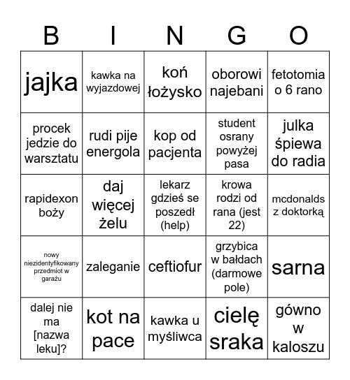bingo ambulansowe Bingo Card