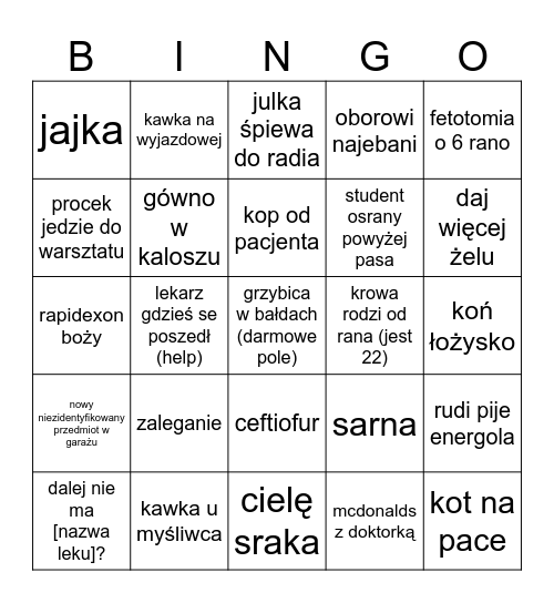 bingo ambulansowe Bingo Card