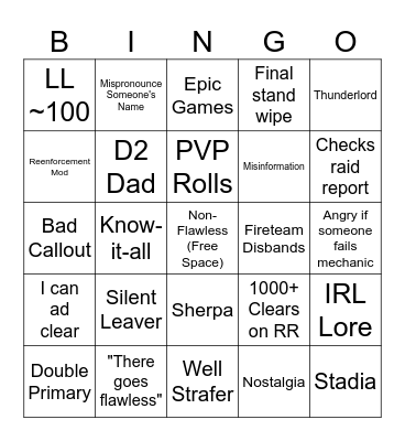D2 RAID BINGO Card