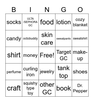 Sophia's 13th Birthday Bingo Card