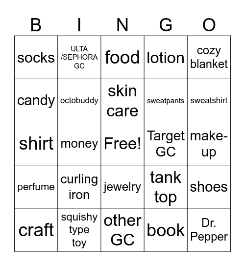 Sophia's 13th Birthday Bingo Card