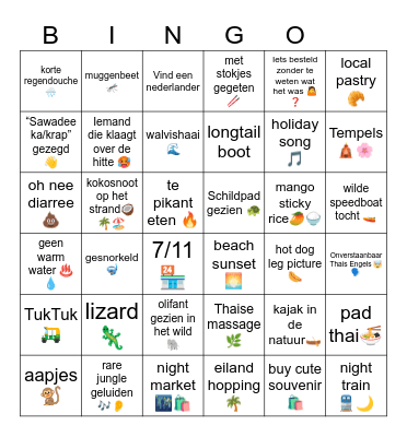 Thailand Bingo Card Bingo Card