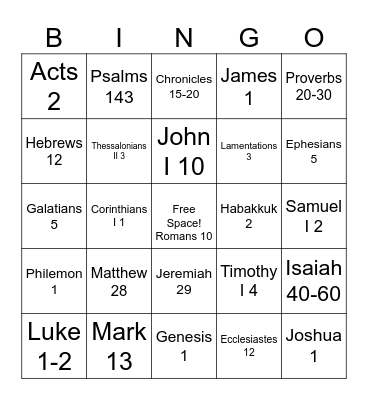 Michael Bible Application Bingo Card