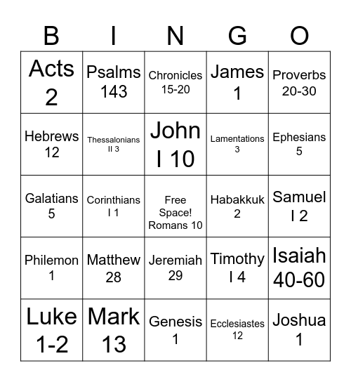 Michael Bible Application Bingo Card