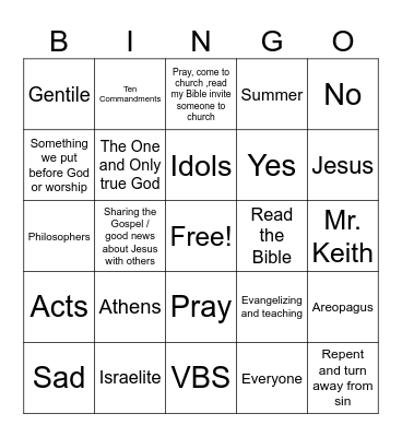 Paul taught in Athens Bingo Card