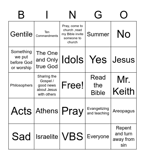 Paul taught in Athens Bingo Card