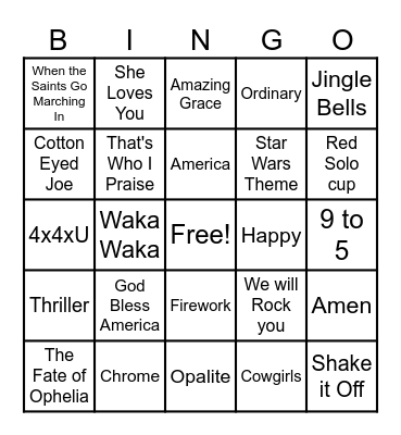 Music Bingo Card