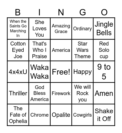 Music Bingo Card