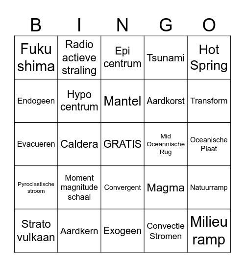 Natuurrampen Bingo Card