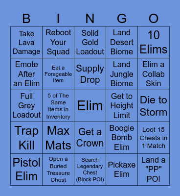 Fortnite Bingo Card