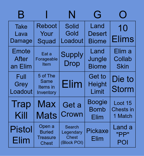 Fortnite Bingo Card