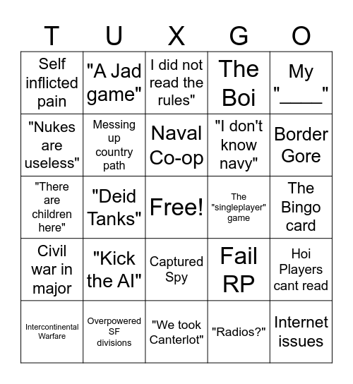 Tuxgo Bingo Card