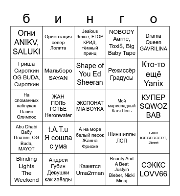 ФТИНГО Bingo Card
