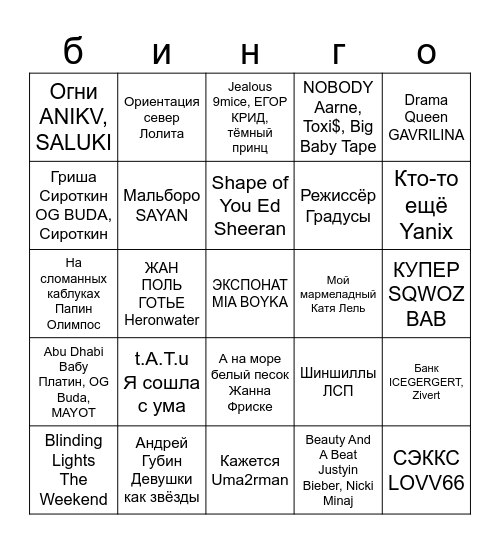 ФТИНГО Bingo Card