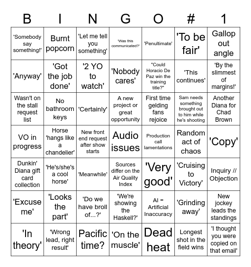 Saratoga Live Week 3 (or 2) Bingo Card