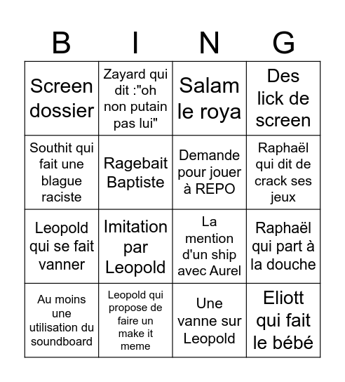 Bingo du voc Bingo Card