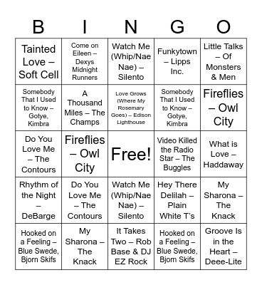 One Hit Wonders Bingo Card