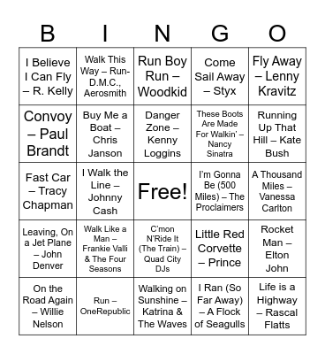 Transportation Bingo Card