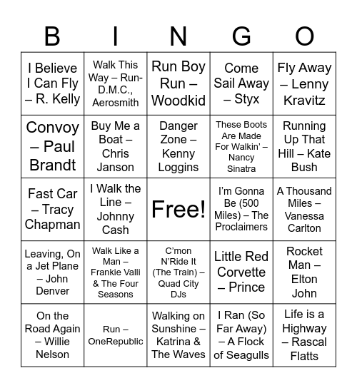 Transportation Bingo Card