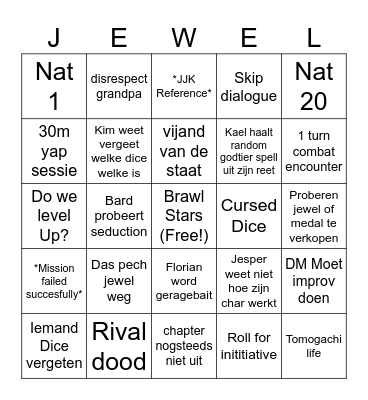 DnD Session 4 Bingo Card