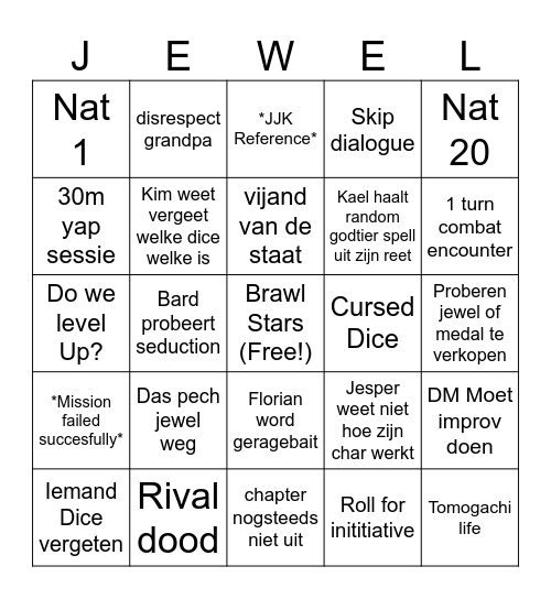 DnD Session 4 Bingo Card