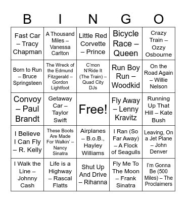 Transportation Bingo Card