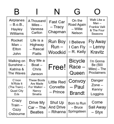 Transportation Bingo Card