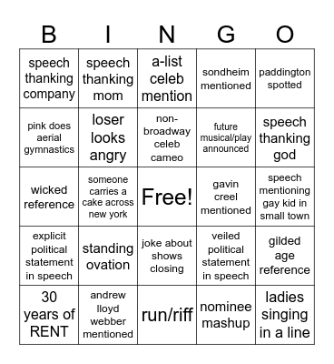 Tony's Bingo!!! :) Bingo Card