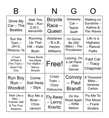 Transportation Bingo Card