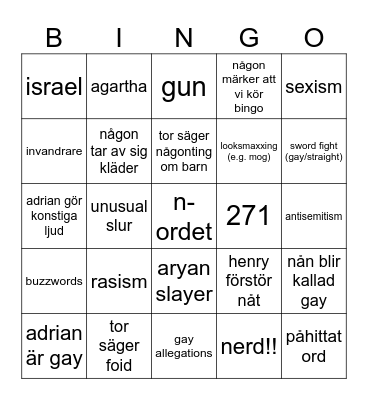 gameshow bingo Card