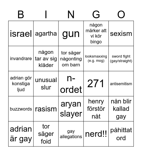 gameshow bingo Card